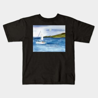 Sailing at Full Moon Watercolor Painting Kids T-Shirt